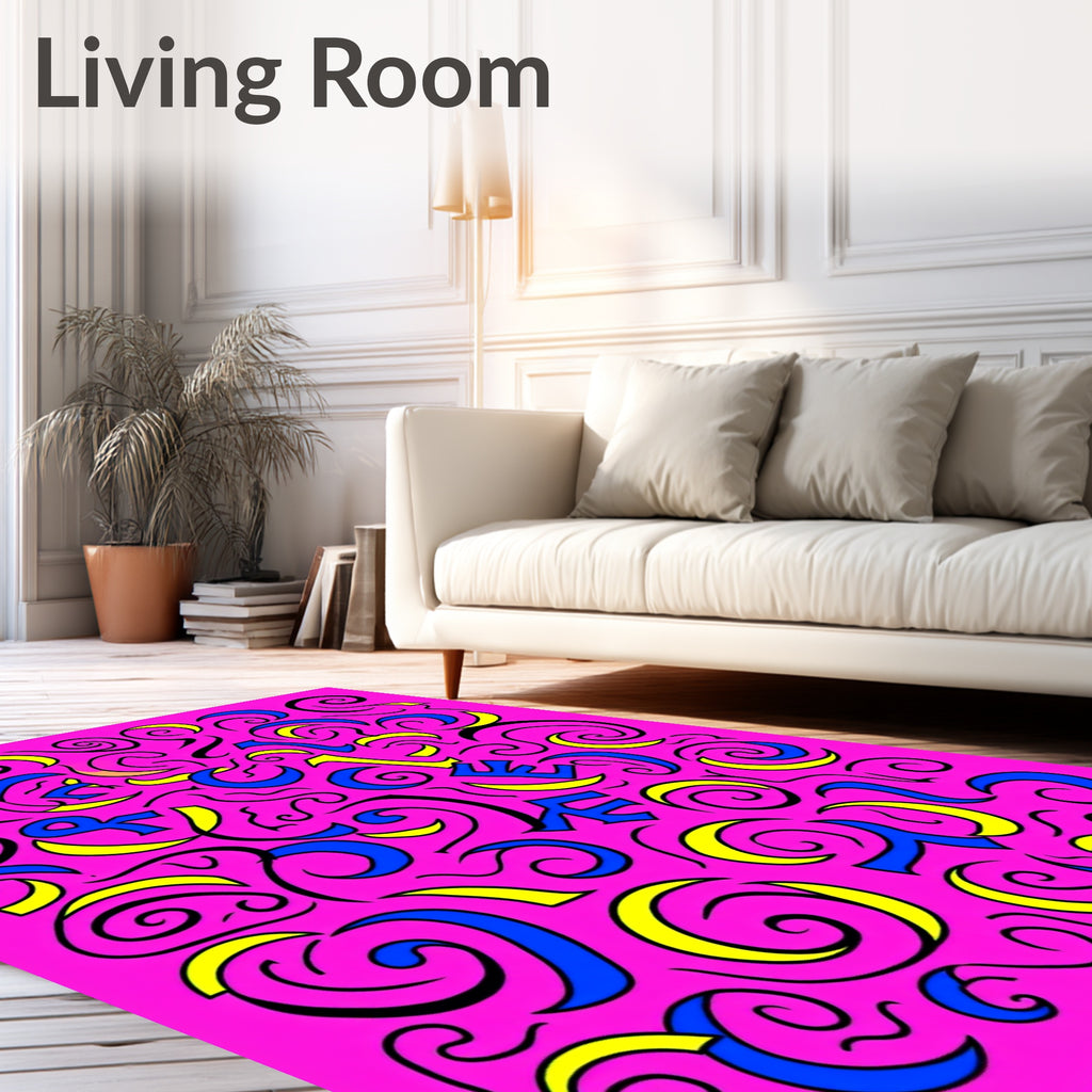 Vibrant Pink Swirls And Lines Rug