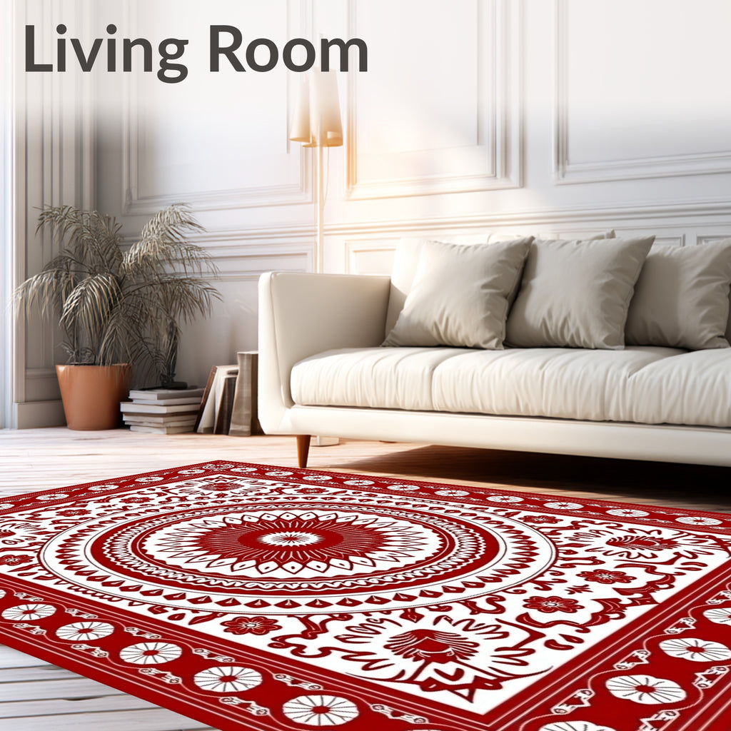 Crimson White Intricate Floral Medallion Rug