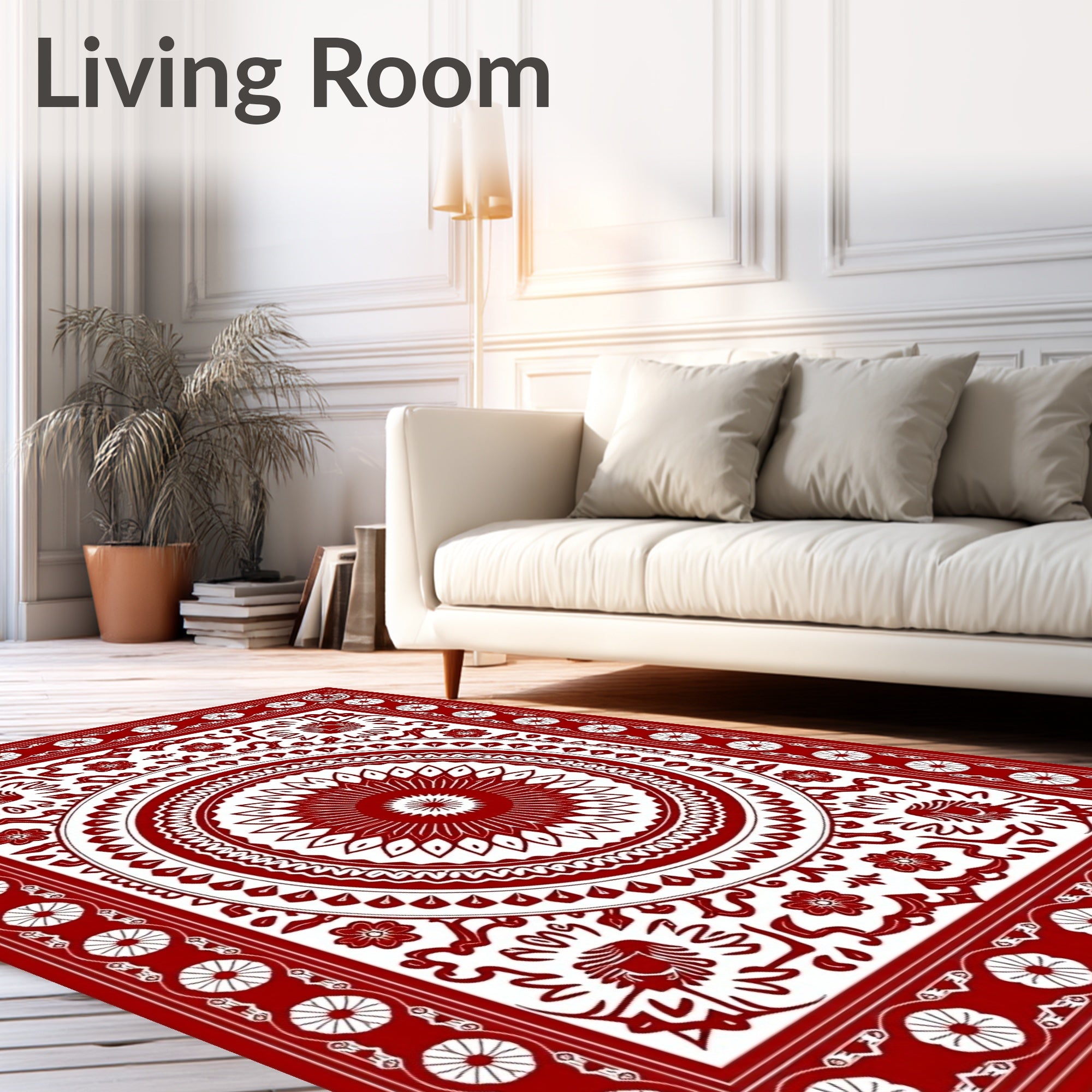 Crimson White Intricate Floral Medallion Rug