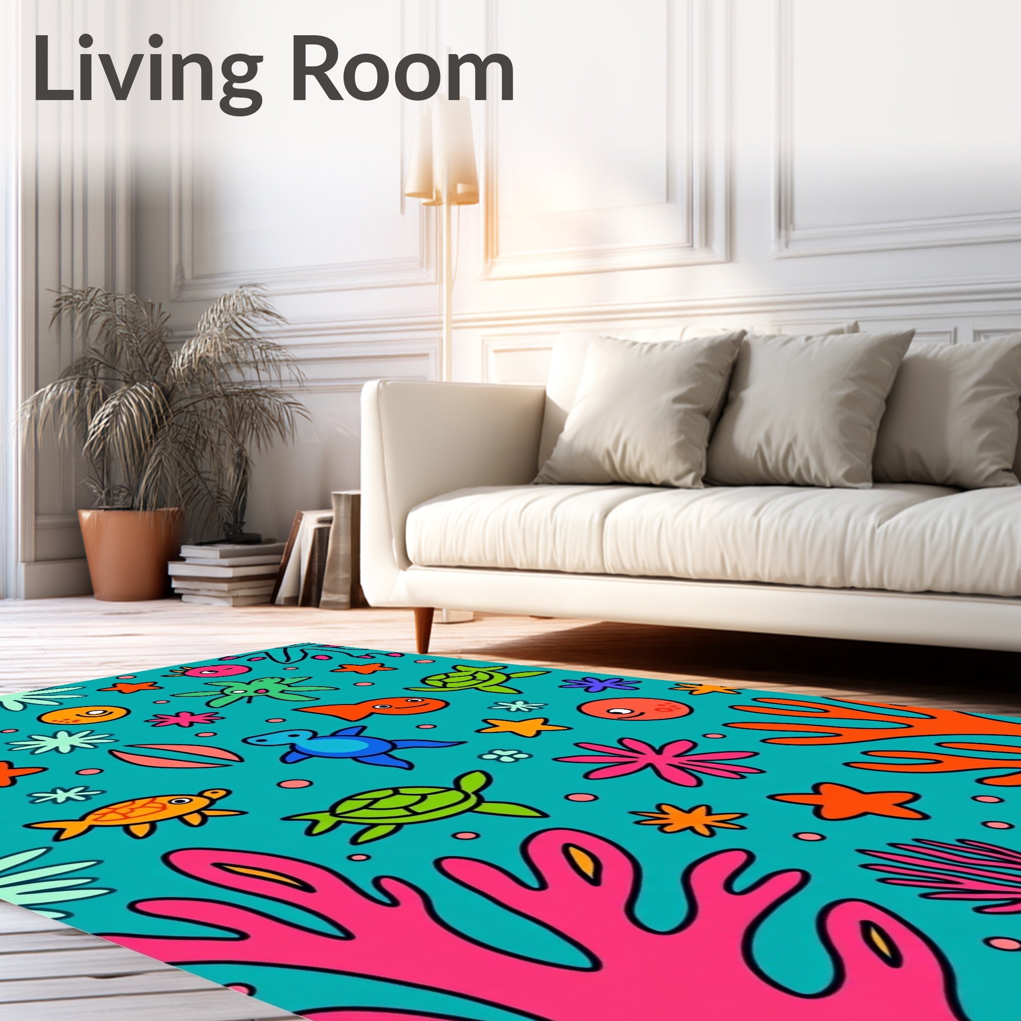 Playful Underwater Sea Creature Coral Collection Rug