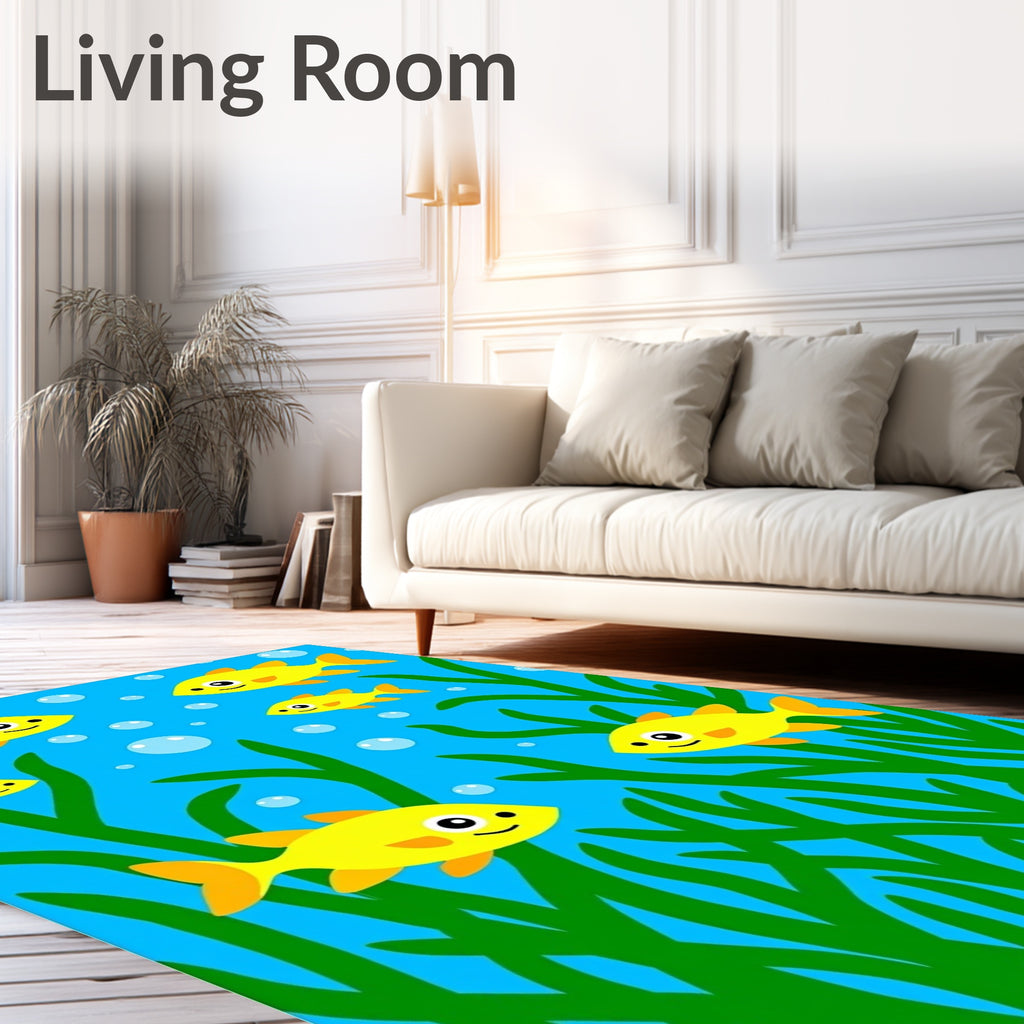 Bright Yellow Fish Bubbles Ocean Life Rug