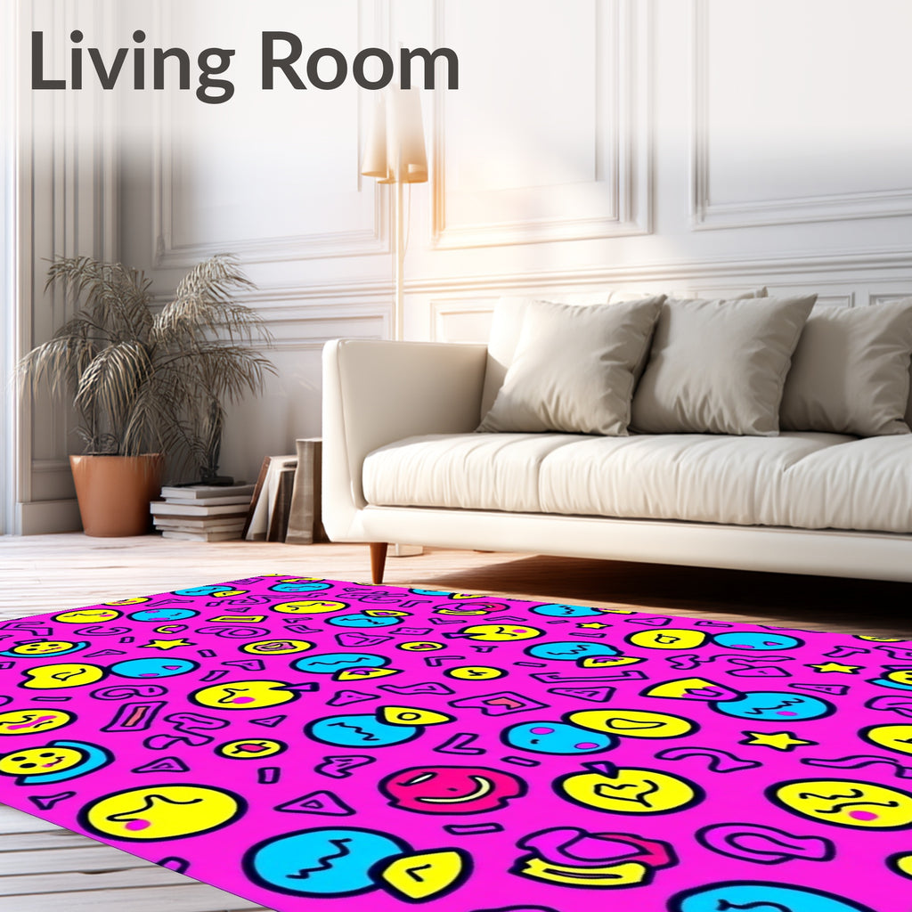 Whimsical Pink Cartoon Collage Rug