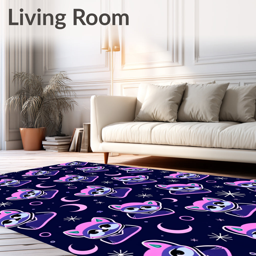 Cute Raccoons And Cosmic Moons Rug