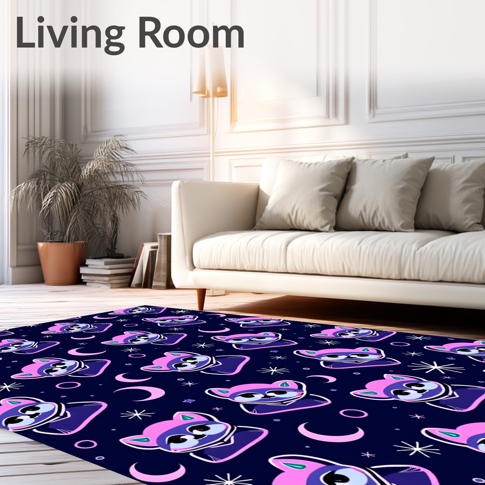 Cute Raccoons And Cosmic Moons Rug