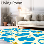 Mid-Century Blue Floral Starburst Rug