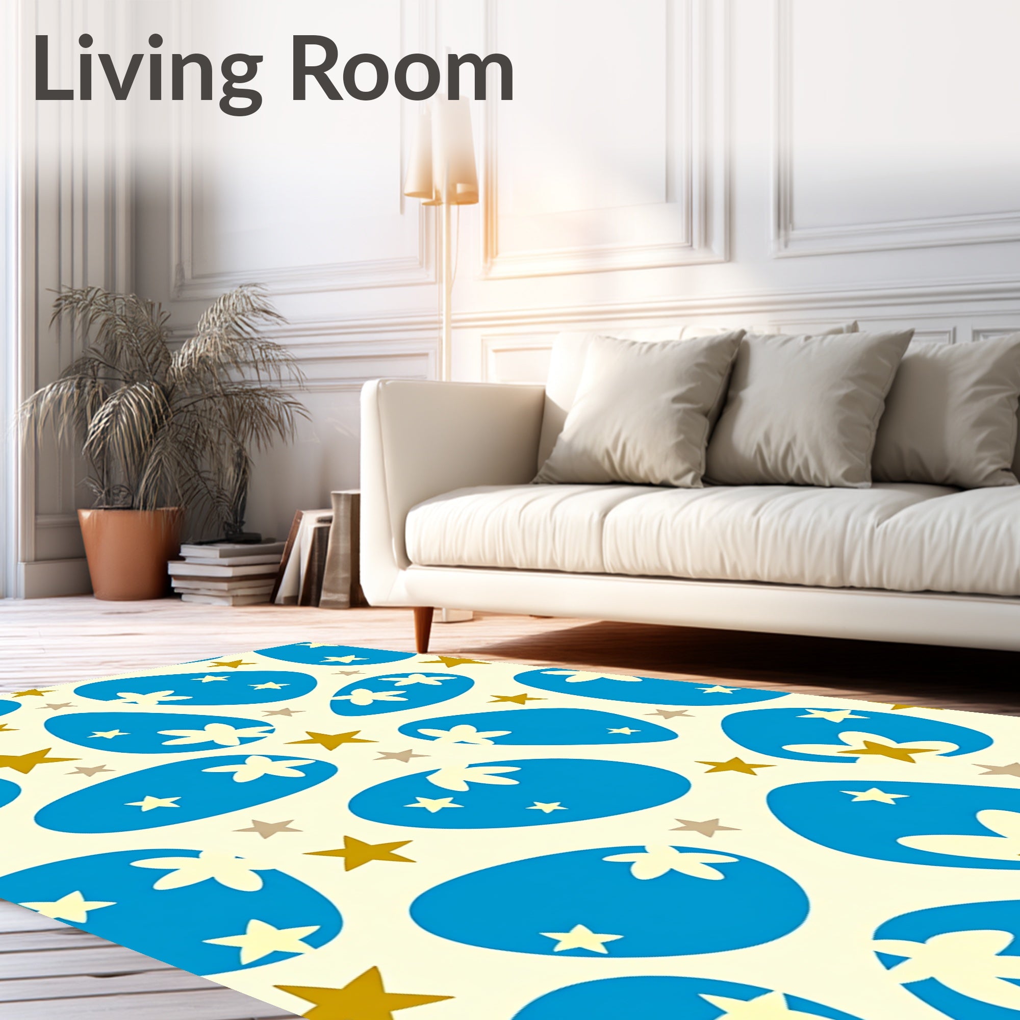 Mid-Century Blue Floral Starburst Rug