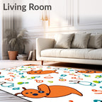 Playful Orange Creature Doodle Scatter Rug