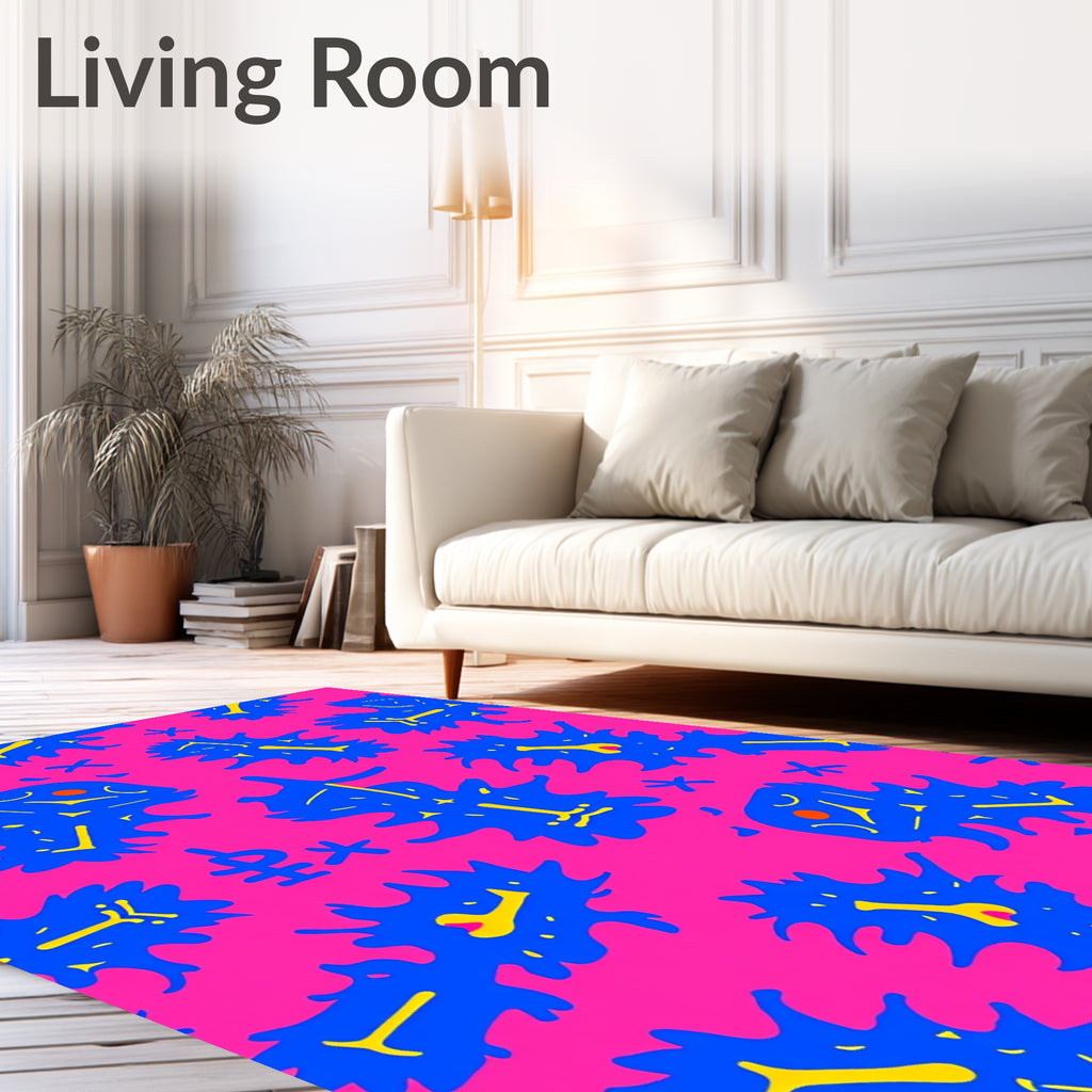 Vibrant Blue Amoeba Yellow Accents Rug