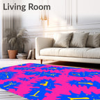 Vibrant Blue Amoeba Yellow Accents Rug