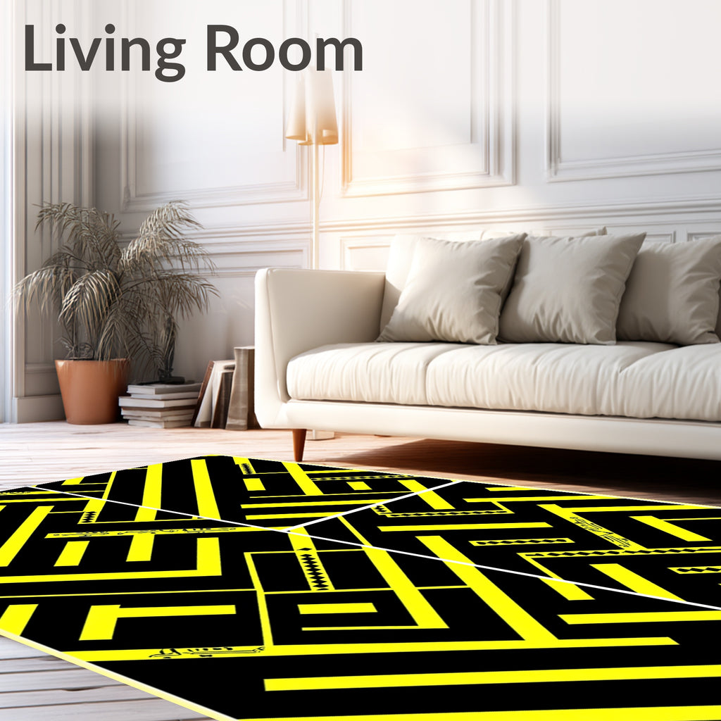Bold Yellow Geometric Maze Rug