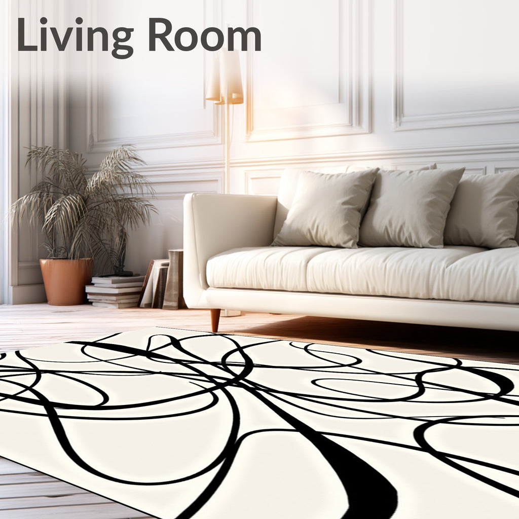 Dramatic Black Calligraphy Swirl Rug