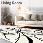 Dramatic Black Calligraphy Swirl Rug