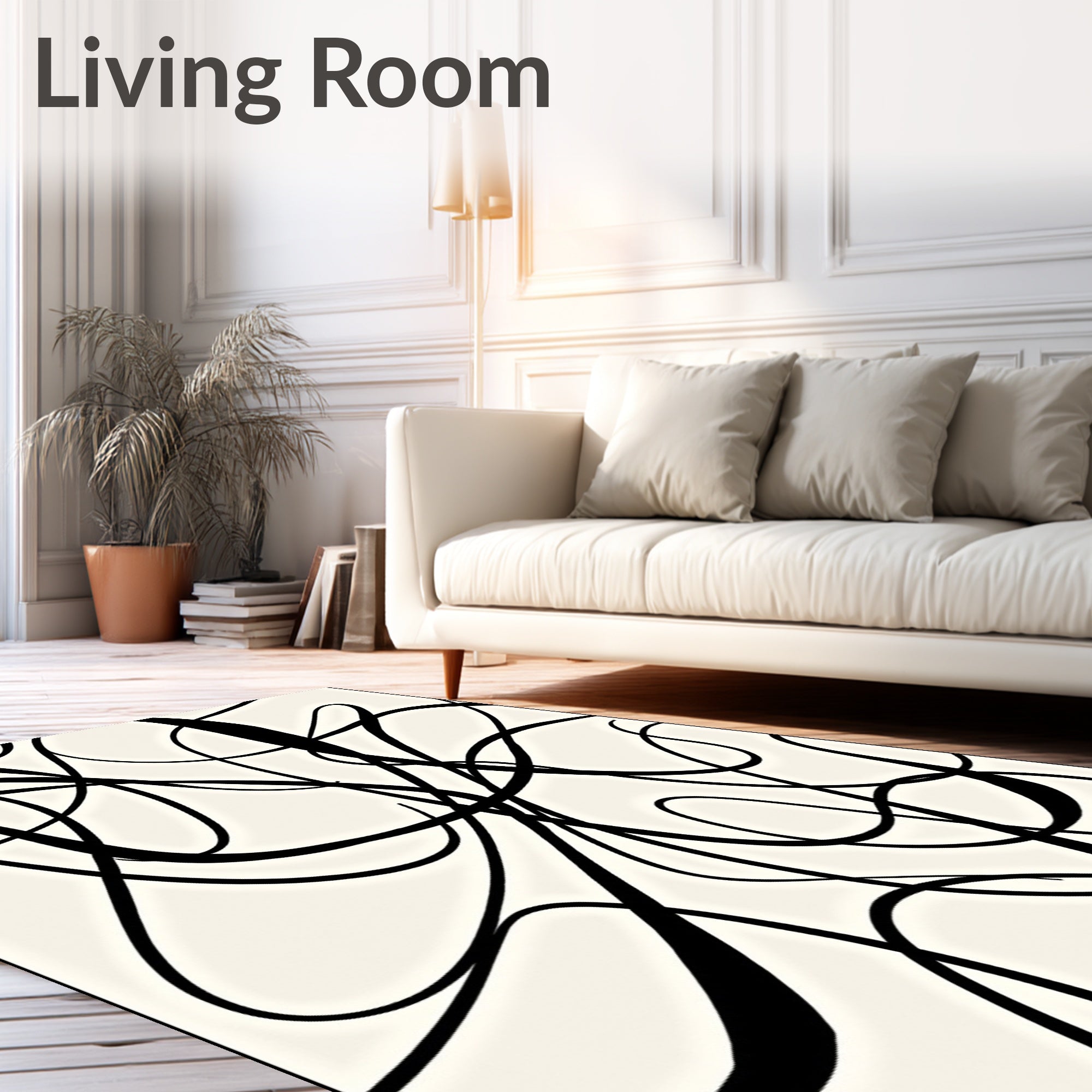 Dramatic Black Calligraphy Swirl Rug