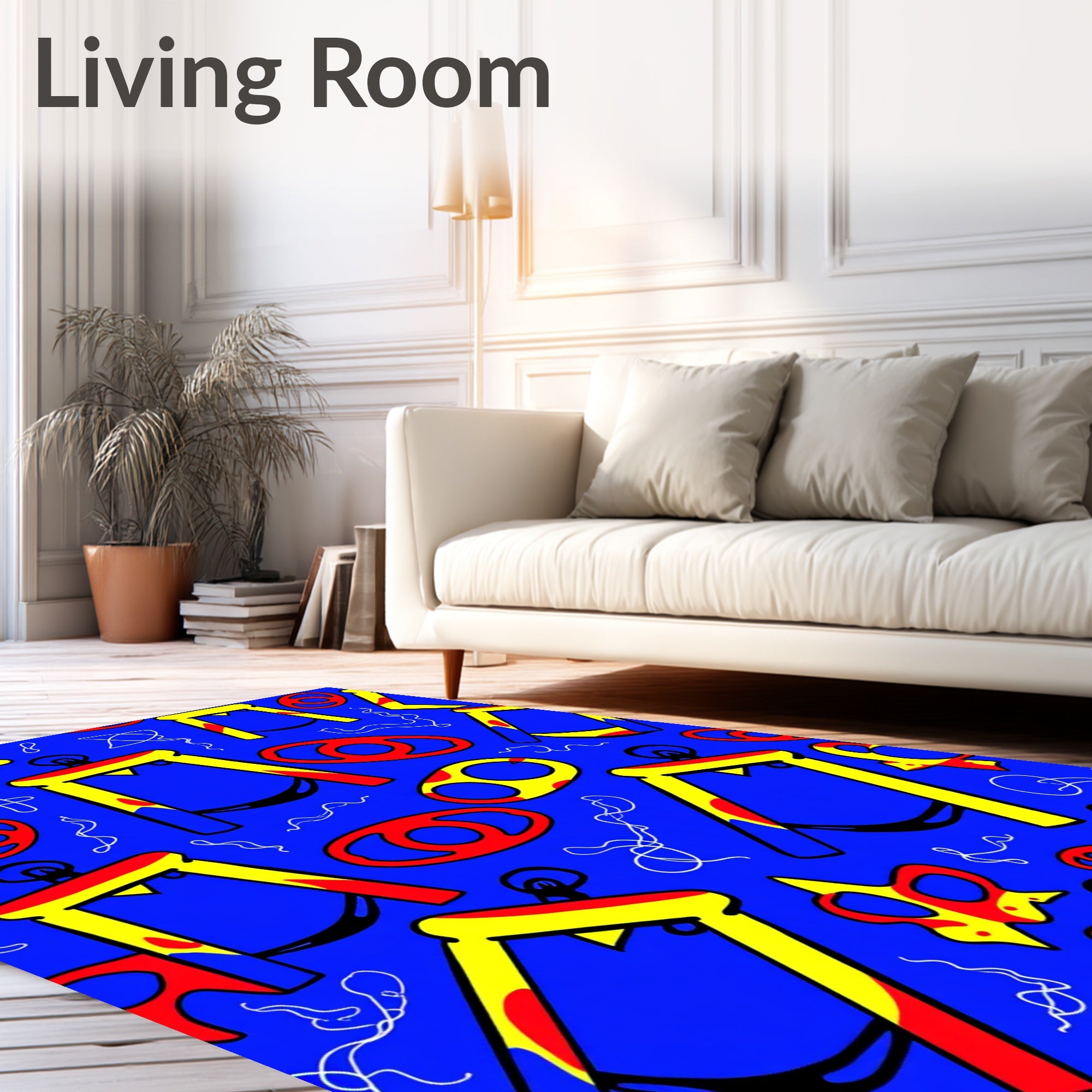 Primary Blue Yellow Red Abstract Shapes Rug