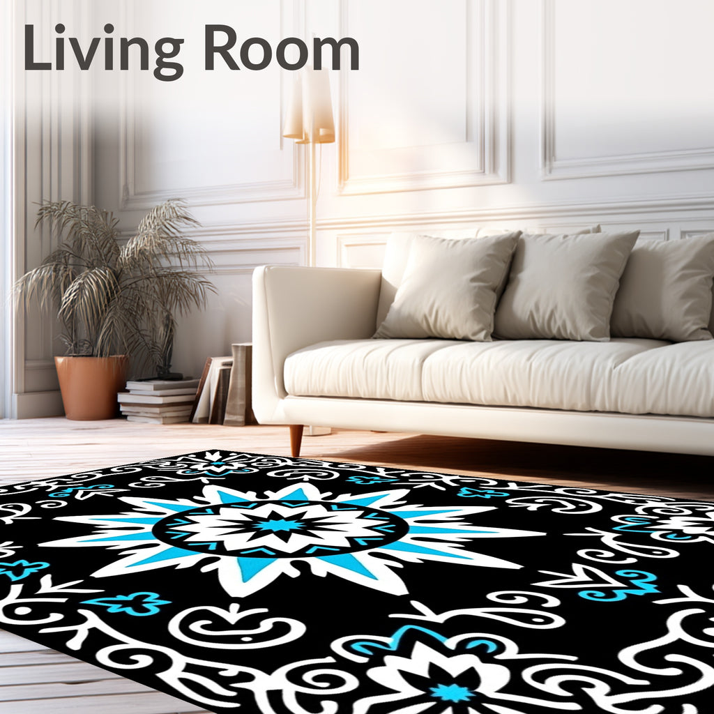 Black Sky Blue Starburst Medallion Rug