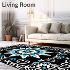 Black Sky Blue Starburst Medallion Rug
