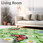 Whimsical Monarch Butterfly Daisy Garden Rug