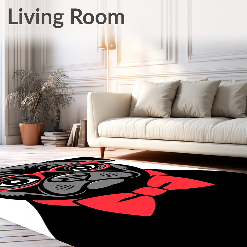 Sleek Black Pug Red Bowtie Glasses Rug