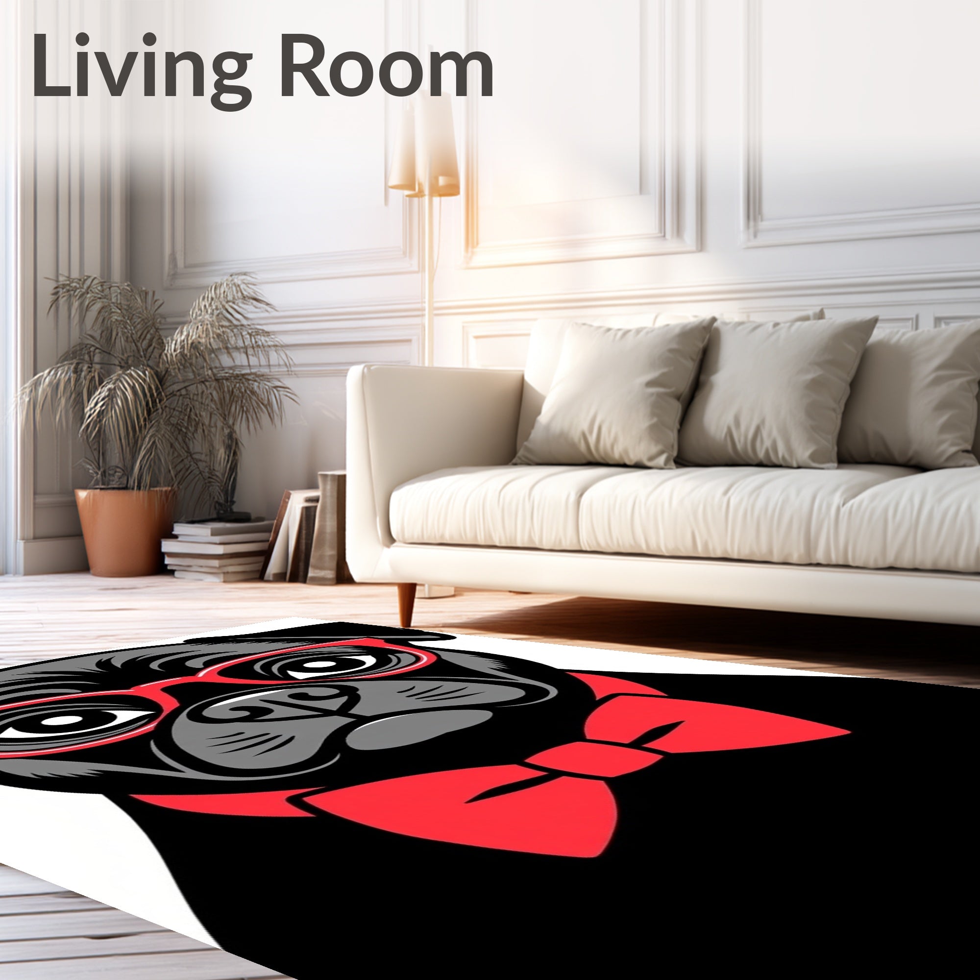 Sleek Black Pug Red Bowtie Glasses Rug