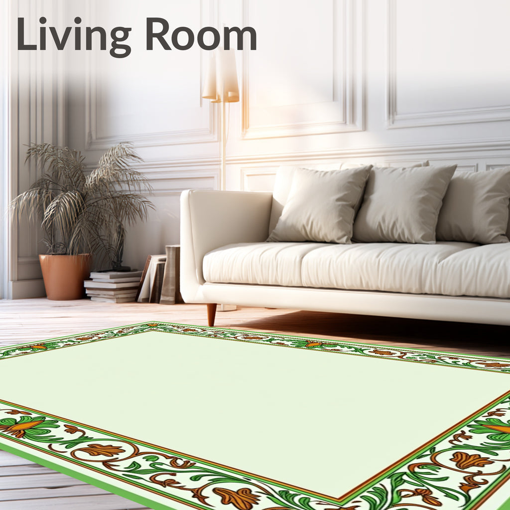 Verdant green floral border accent Rug