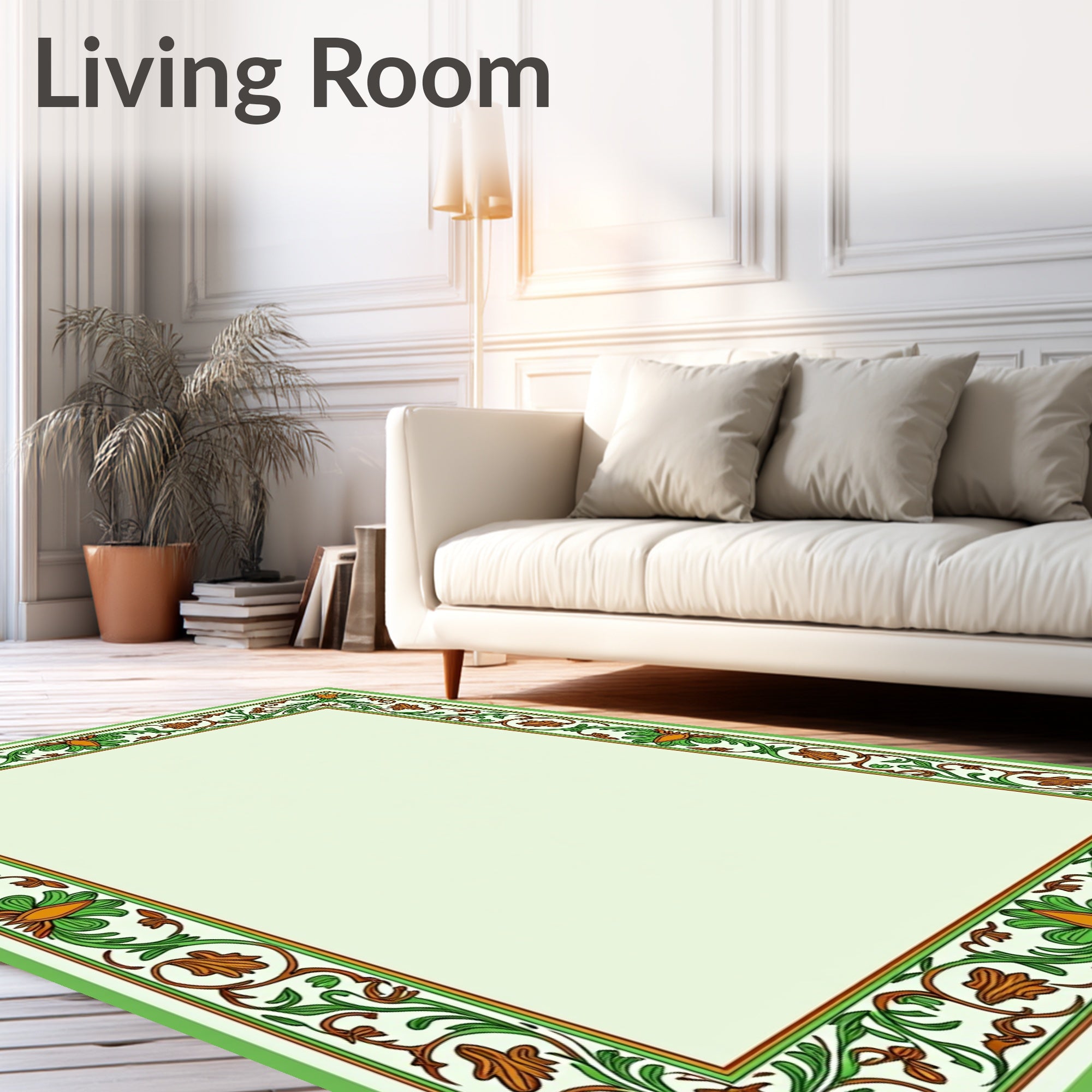 Verdant green floral border accent Rug