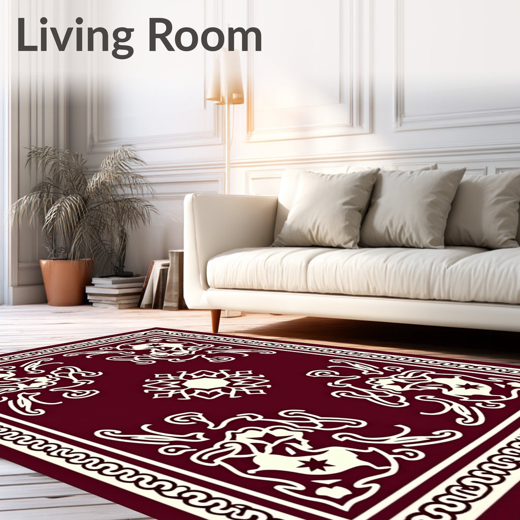Crimson Ivory Floral Frame Rug
