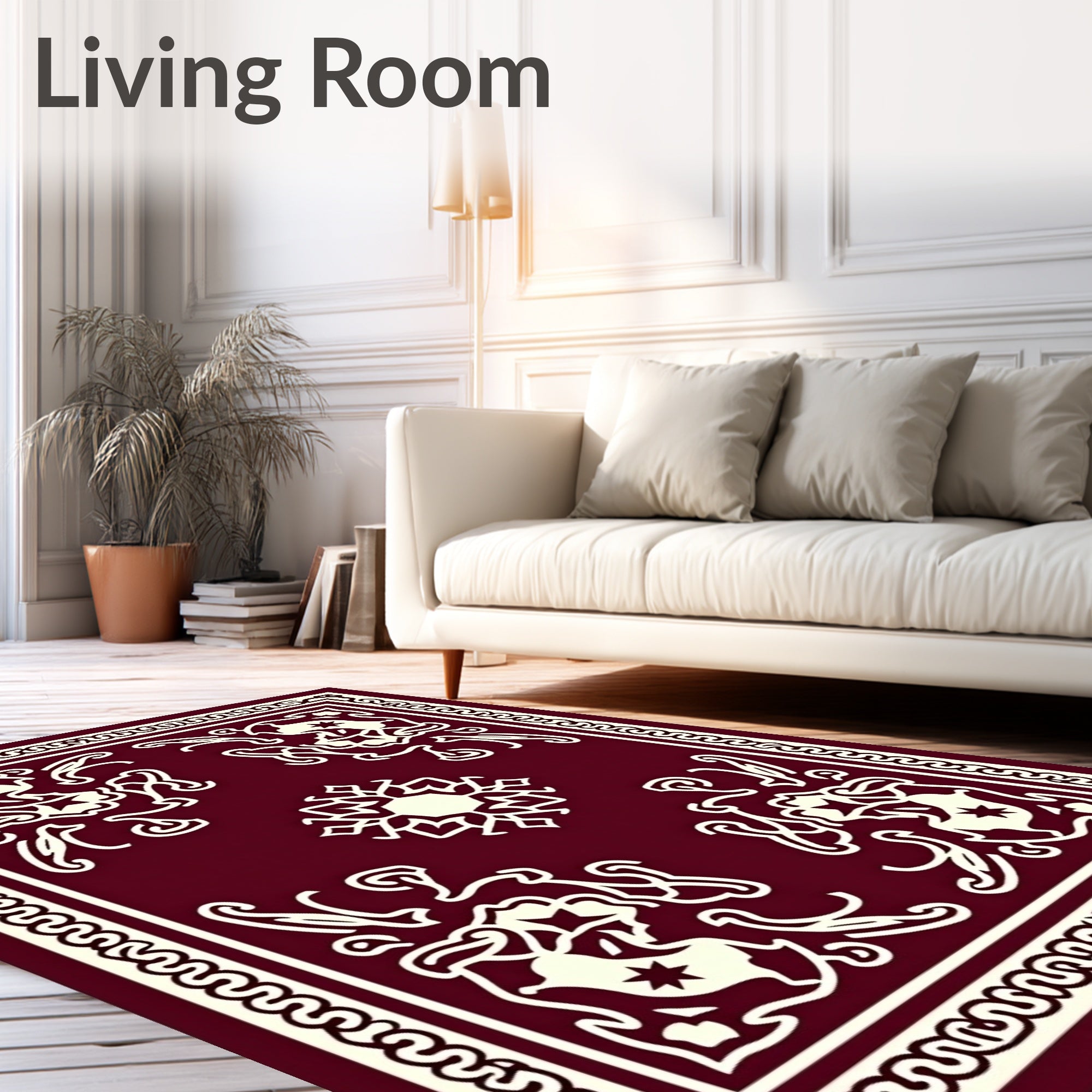 Crimson Ivory Floral Frame Rug