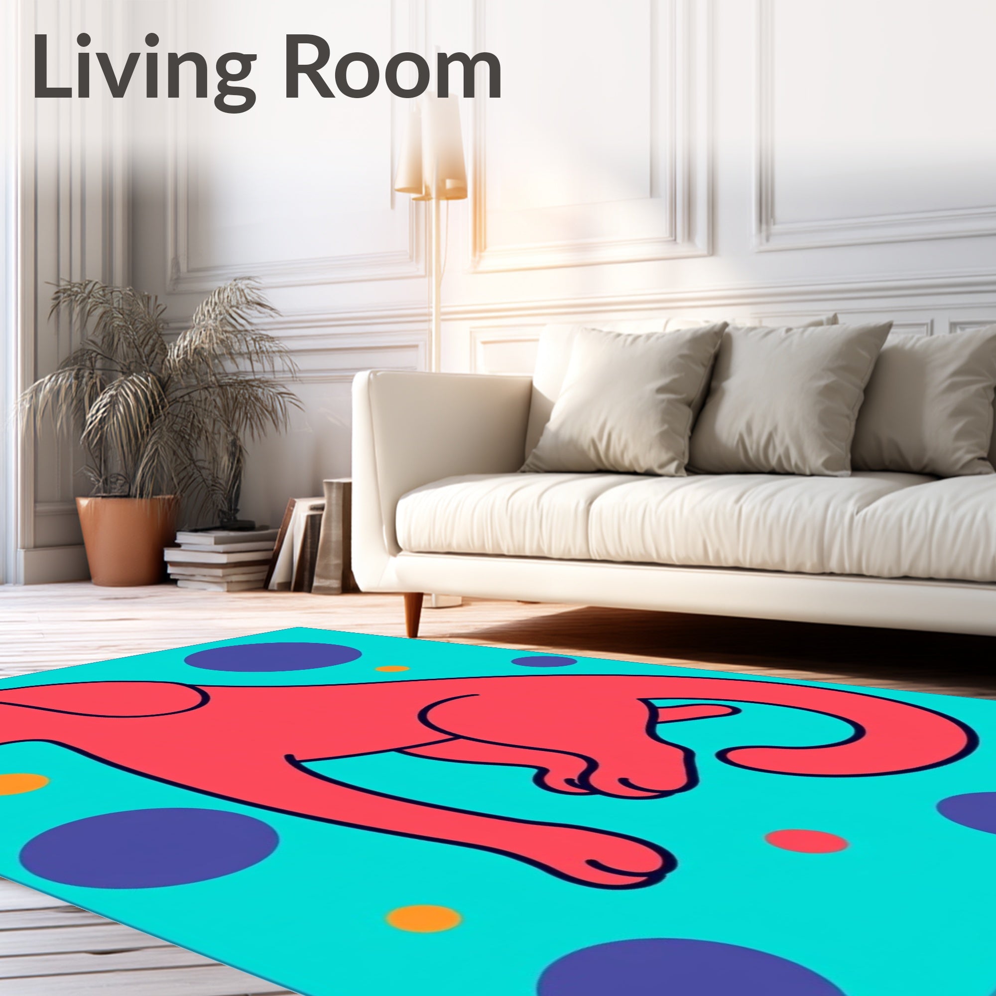 Coral Dog and Circles Contemporary Art Rug