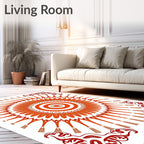 Crimson And Orange Sunburst Mandala Rug