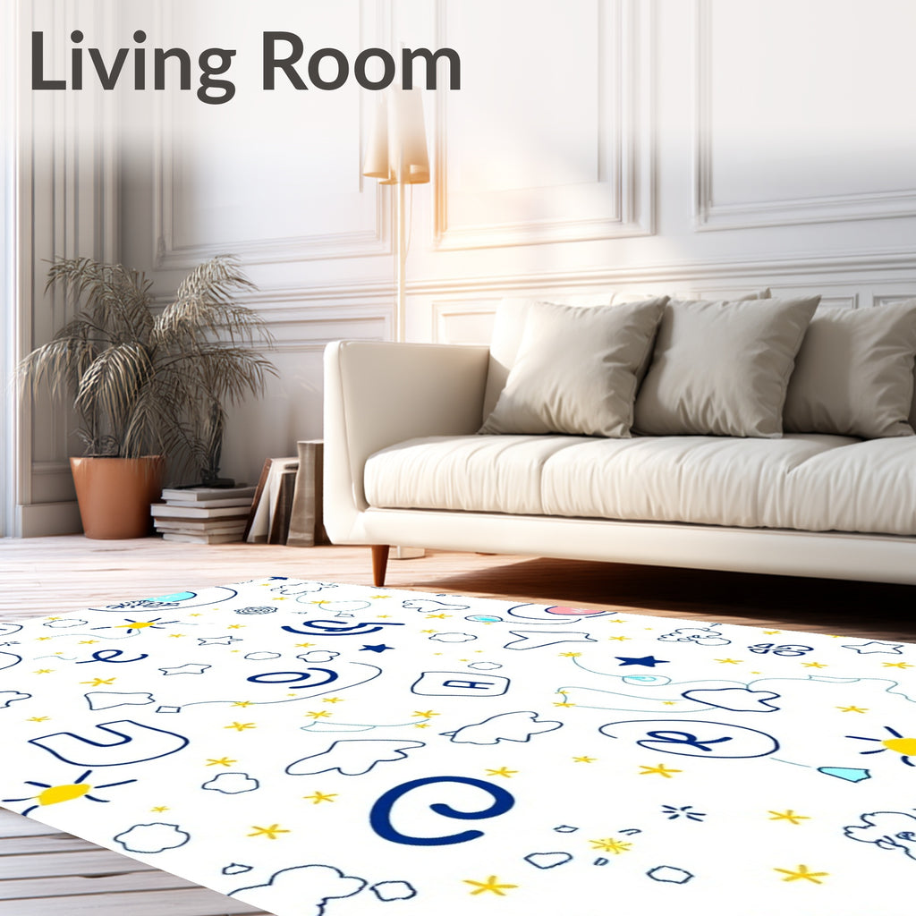 Whimsical Blue Starry Sky Animals Rug