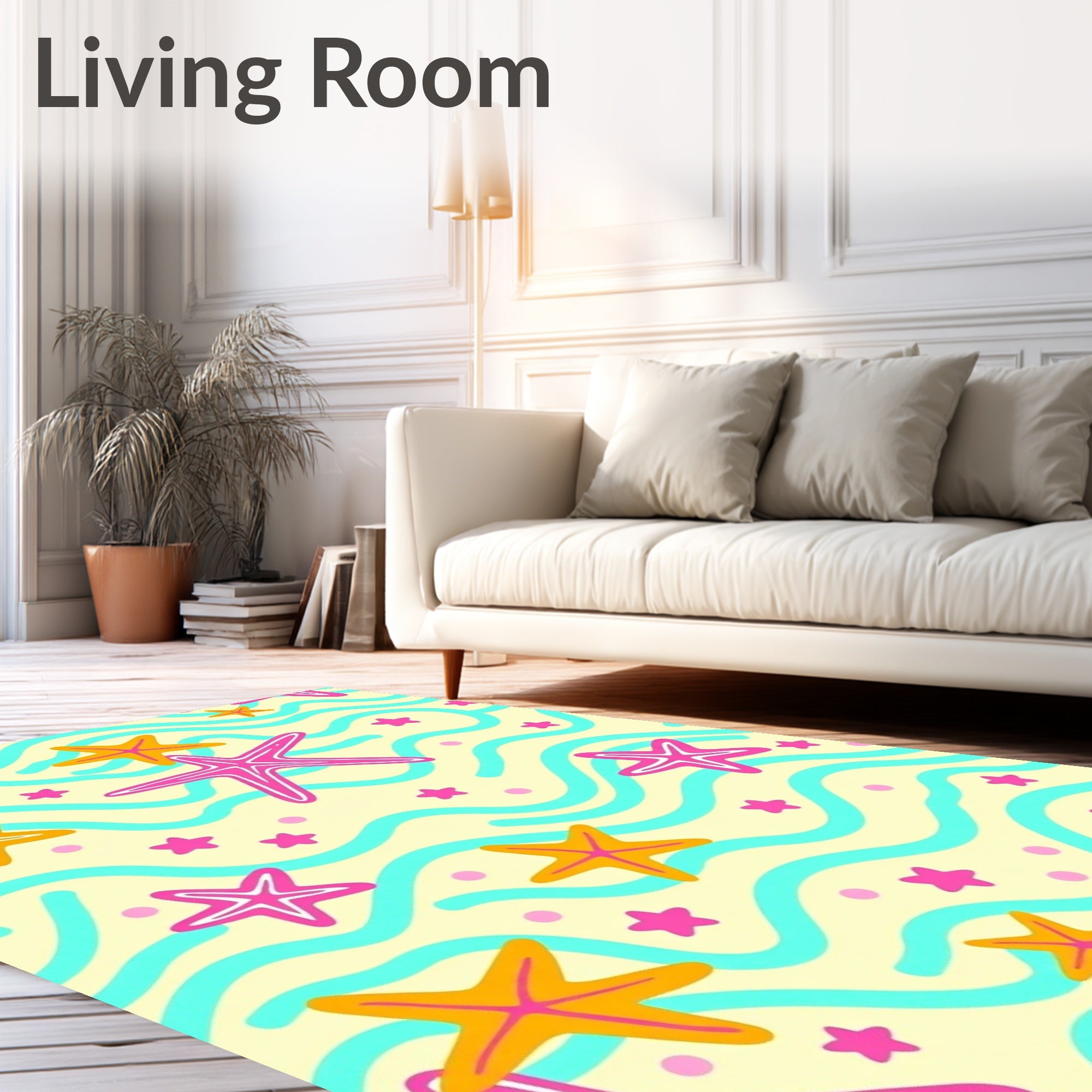 Bright Pink Orange Starfish Waves Rug