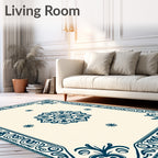 Deep Blue Ornate Floral Medallion Rug