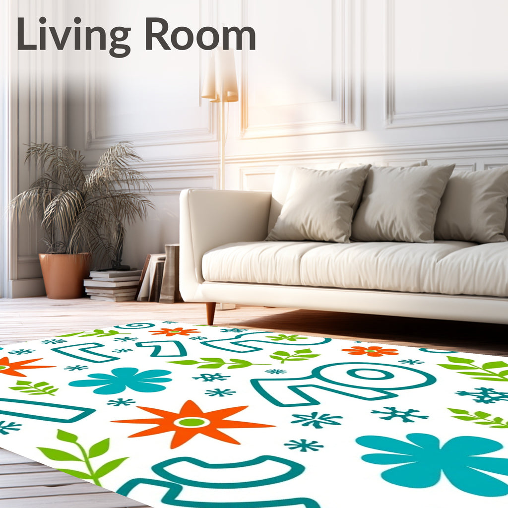 Retro Teal Orange Floral Leaves Rug