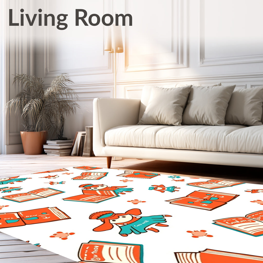 Orange Anthropomorphic Characters Books Theme Rug