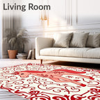 Whimsical Red Floral Unicorn Tapestry Rug