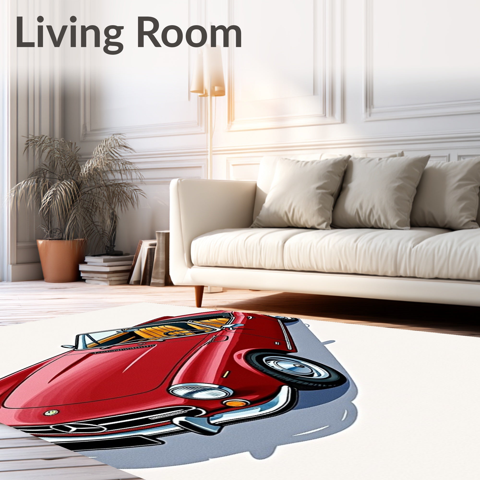 Classic Red Sports Car Illustration Rug