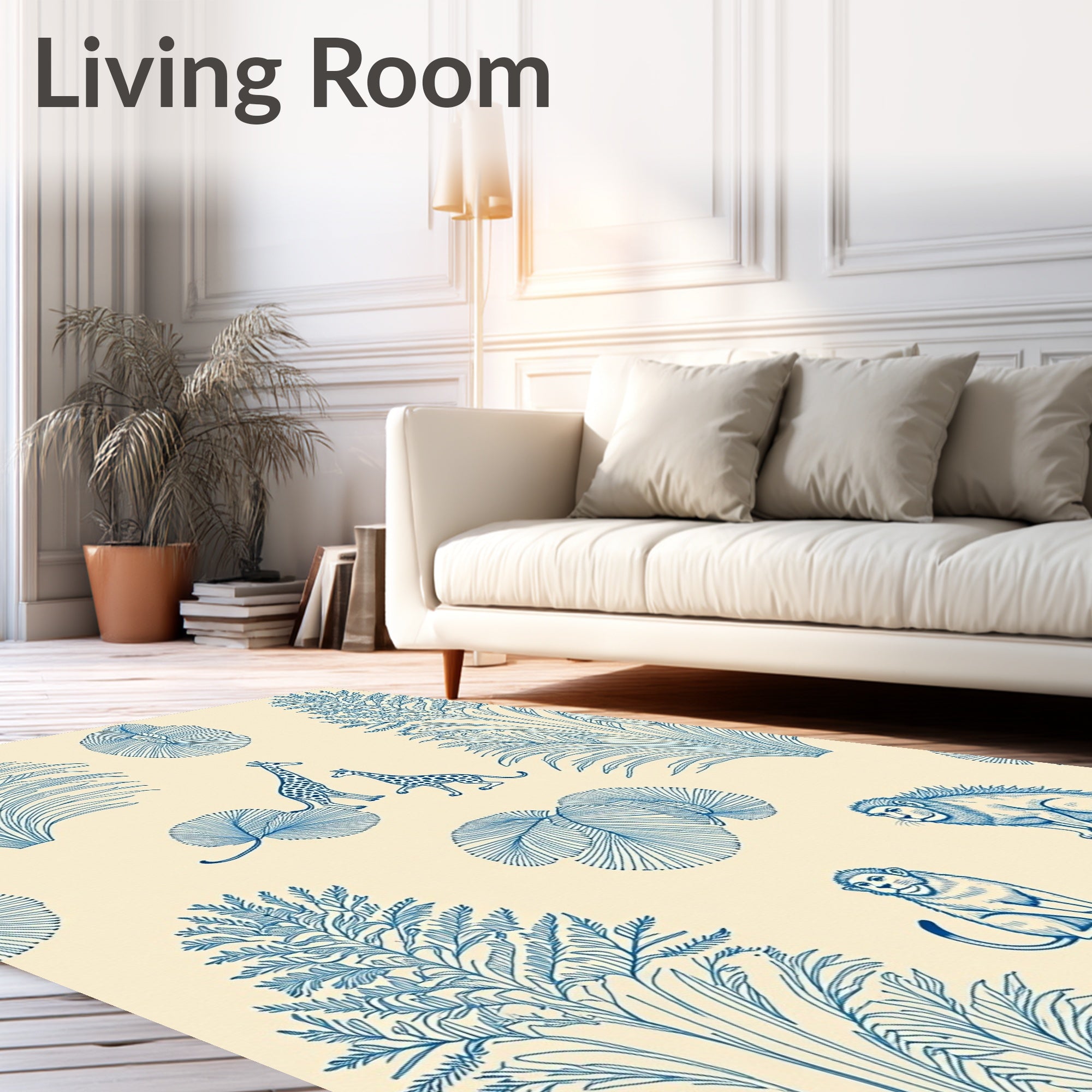 Exotic Giraffe Lion Jungle Foliage Rug