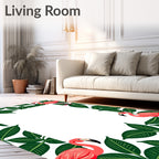 Pink Flamingo Tropical Leaf Frame Rug
