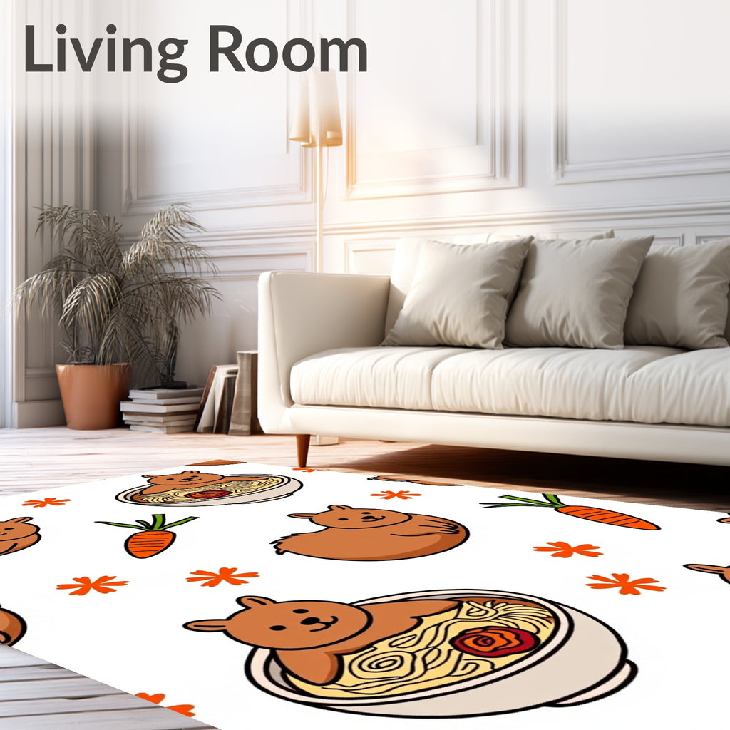 Cute Brown Bear Noodle Bowl Carrot Rug