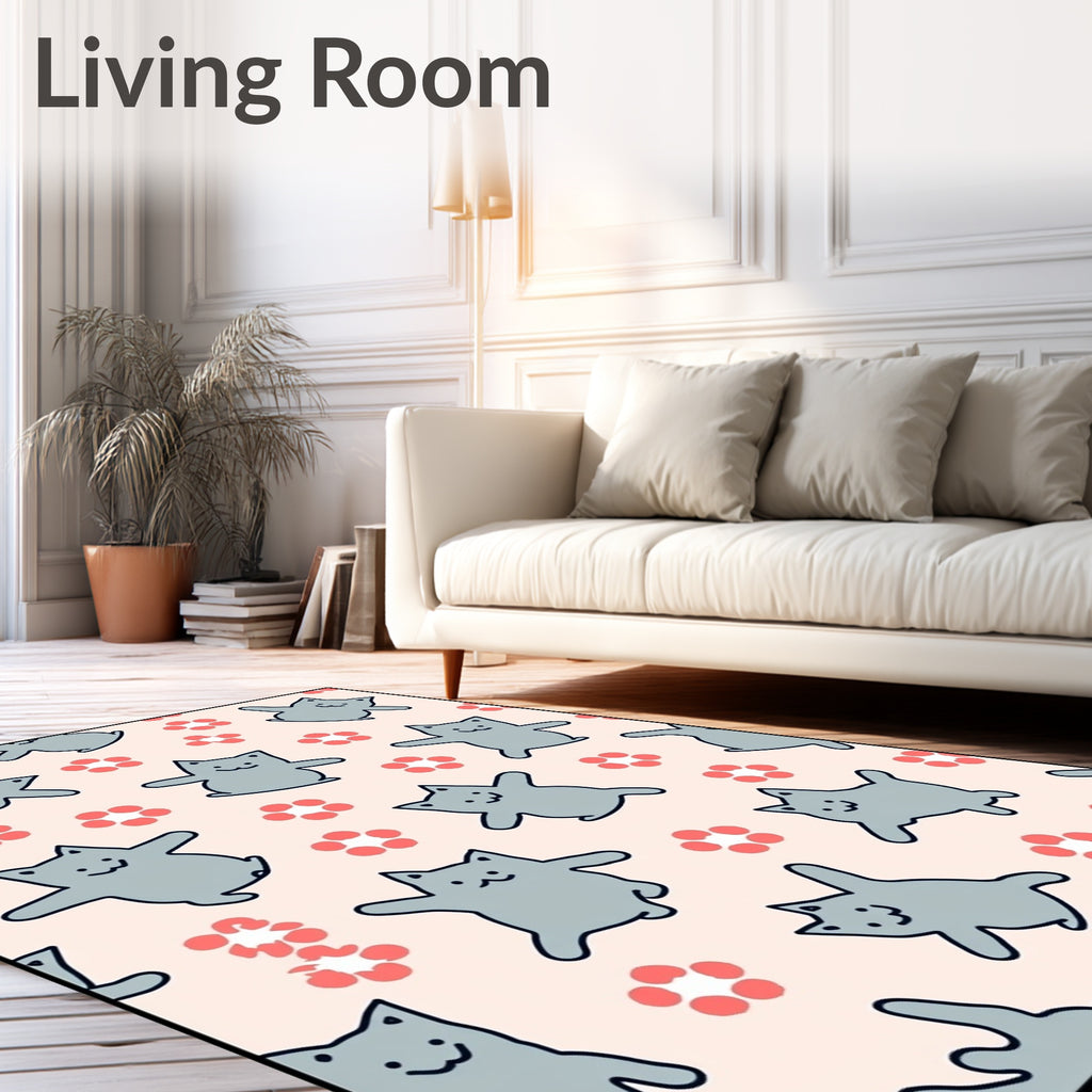 Playful Gray Cats Coral Blooms Rug