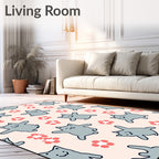 Playful Gray Cats Coral Blooms Rug
