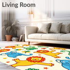 Playful Jungle Animals Yellow Blue Green Rug
