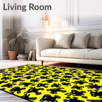 Bright Yellow Black Blob Collage Rug