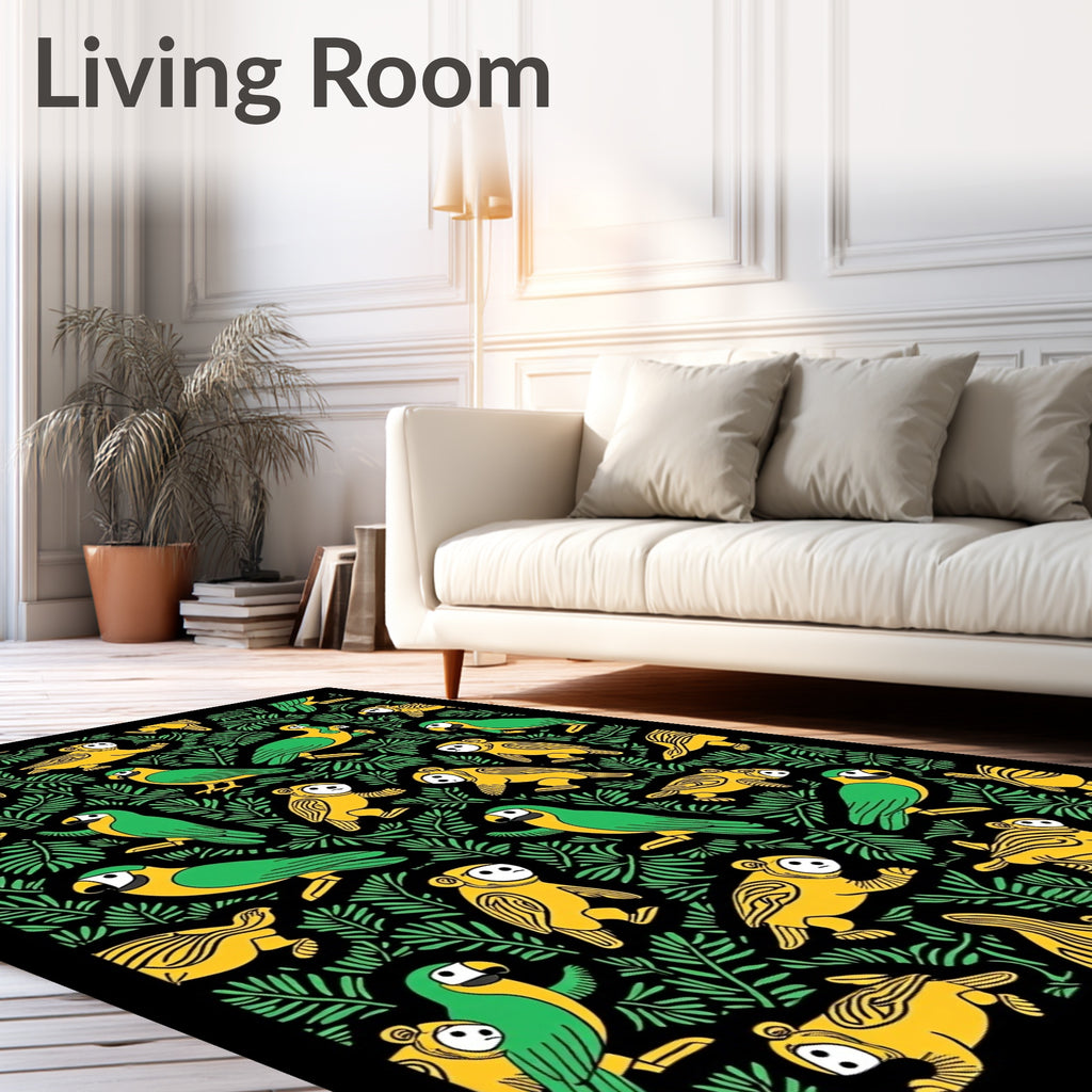Yellow Green Tropical Bird Foliage Rug
