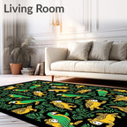 Yellow Green Tropical Bird Foliage Rug