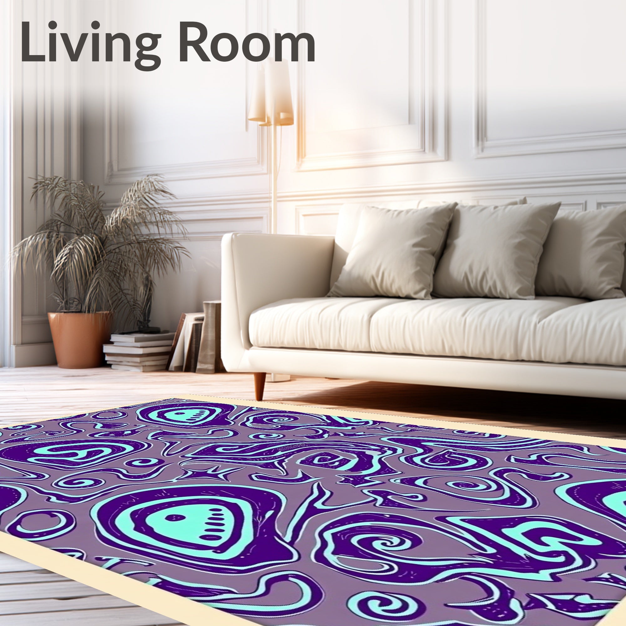 Purple Aqua Organic Swirls Rug