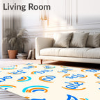 Playful Blue Orange Text Collage Rug