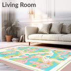 Whimsical Pastel Village Landscape Rug