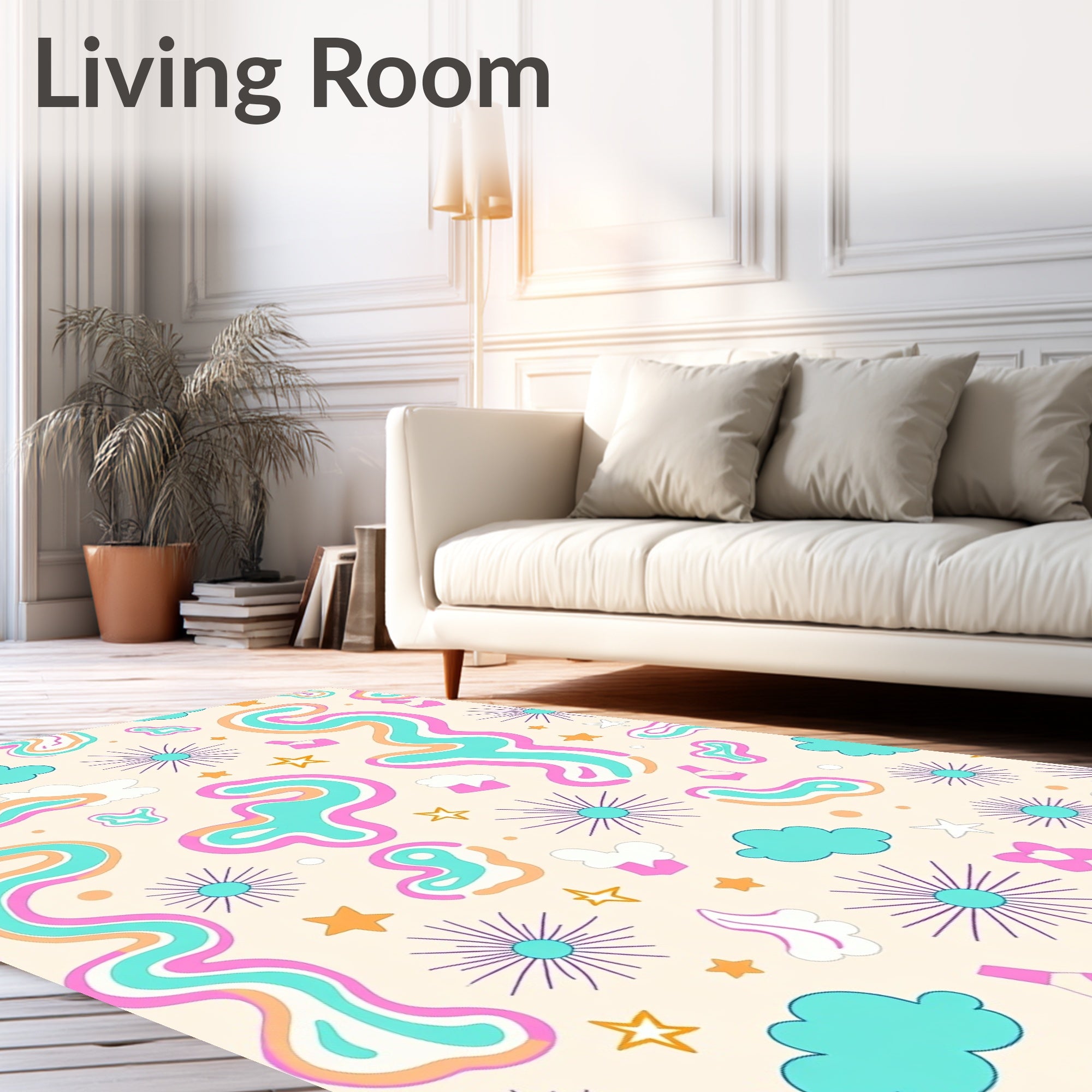 Retro Swirls and Stars Cloudscape Rug