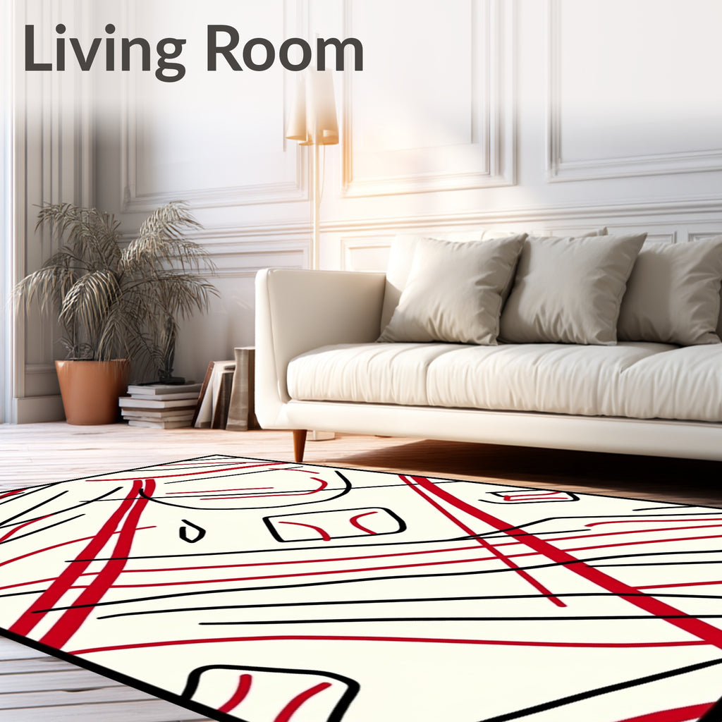 Red Black Abstract Scribble Lines Rug